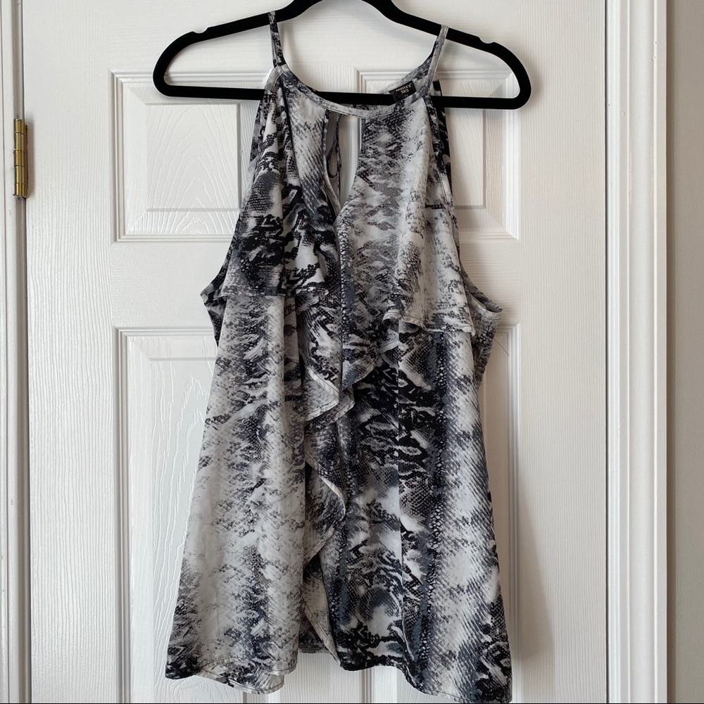 Paisley Sky Ruffle Tie Back Snakeskin Tank Blouse